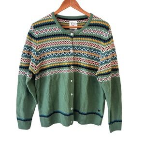 Country Rose Fair Isle Nordic Cardigan Sweater Womens Size XL Apres Ski Preppy